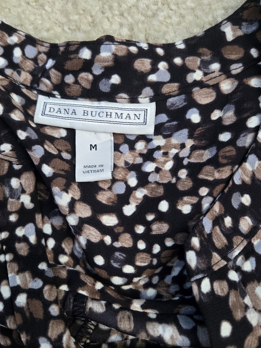 Dana Buchman Black Blouse with Brown and White Spot Print - Picture 3 of 3